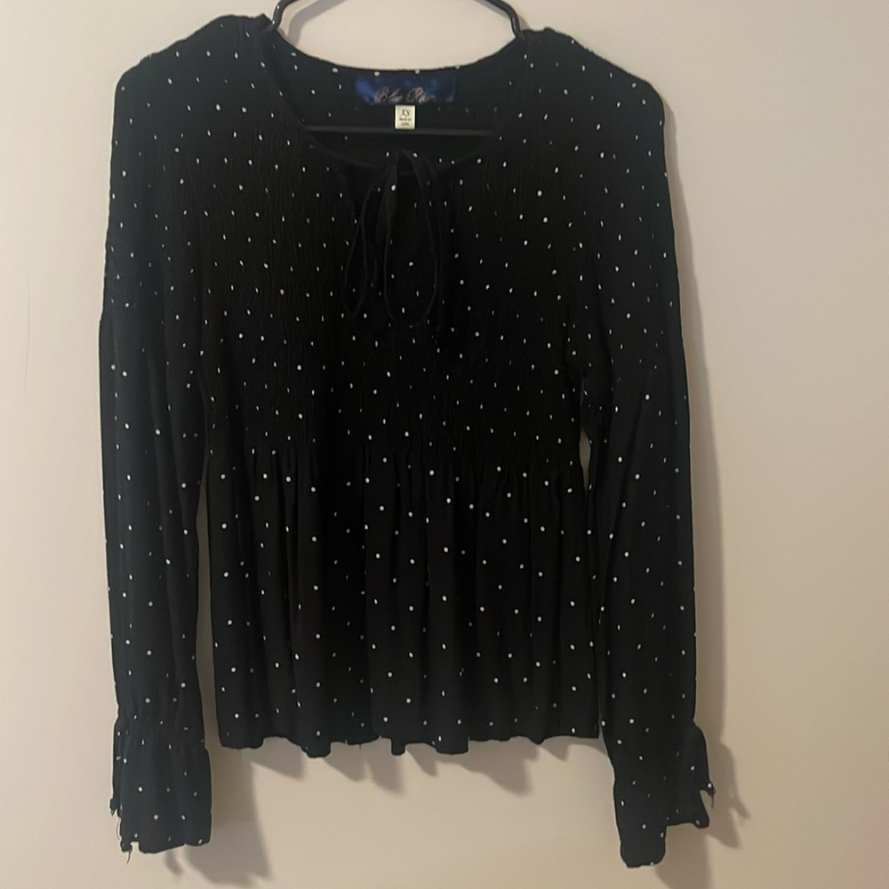 flowy black polka dot blouse